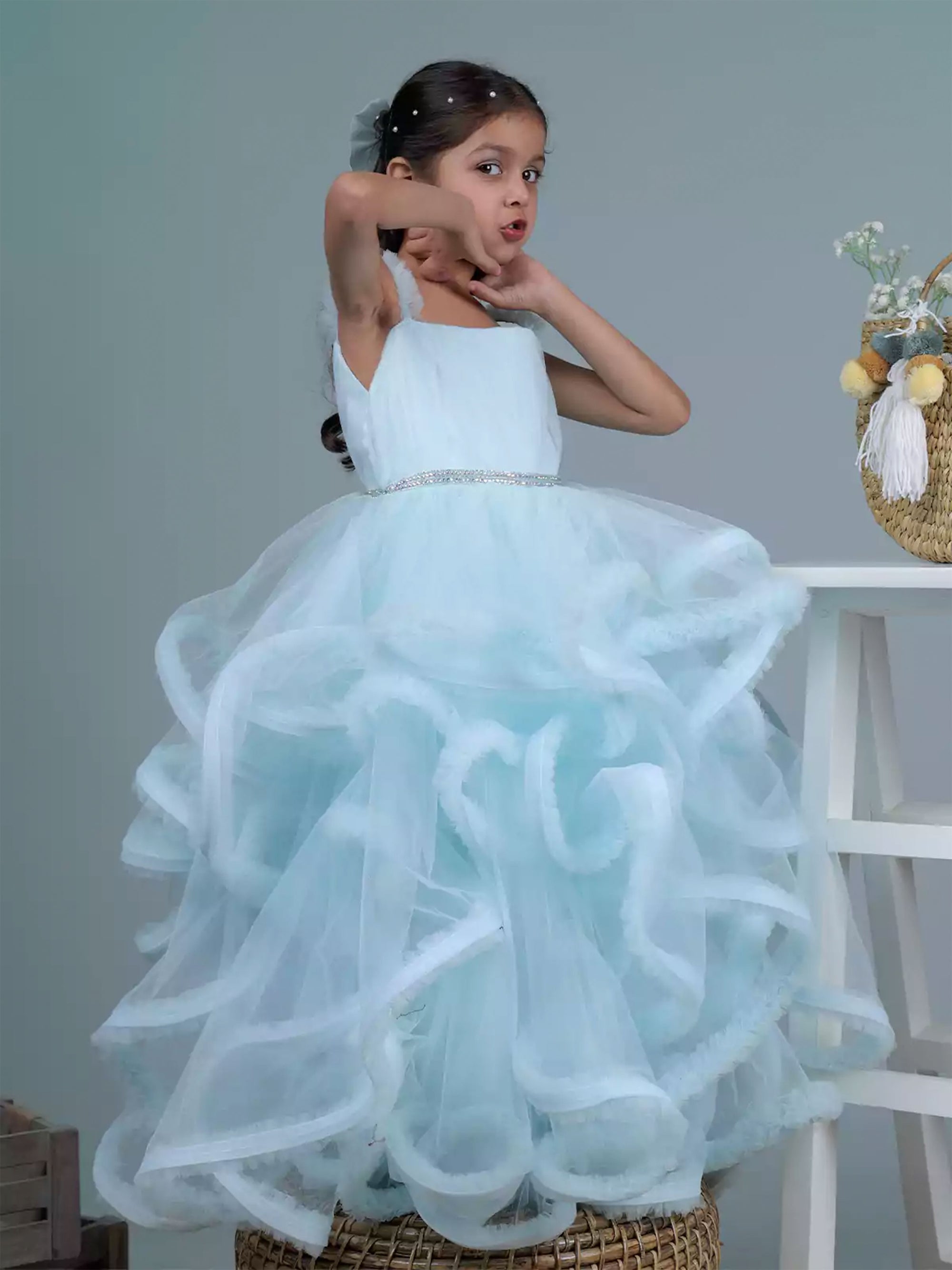 Sky Blue Ruffled Ball Gown