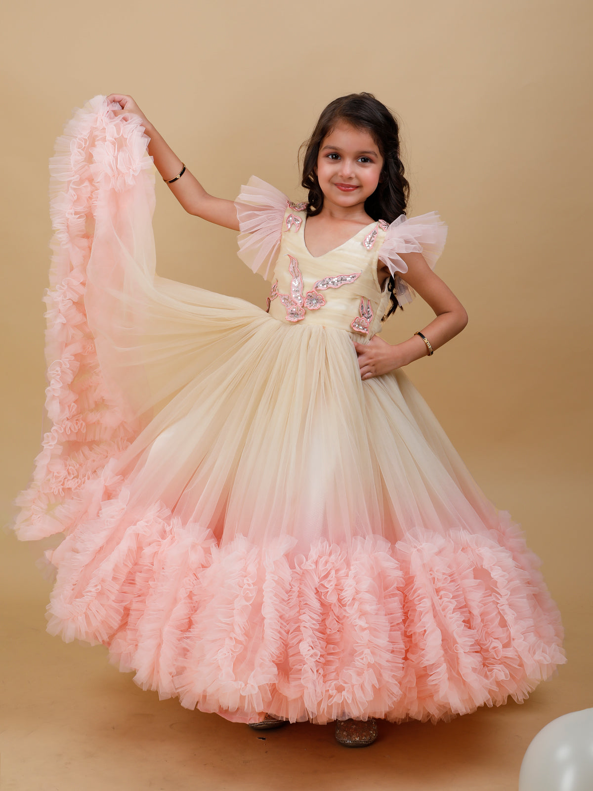 Ombre Peach with beige fluffy Frock