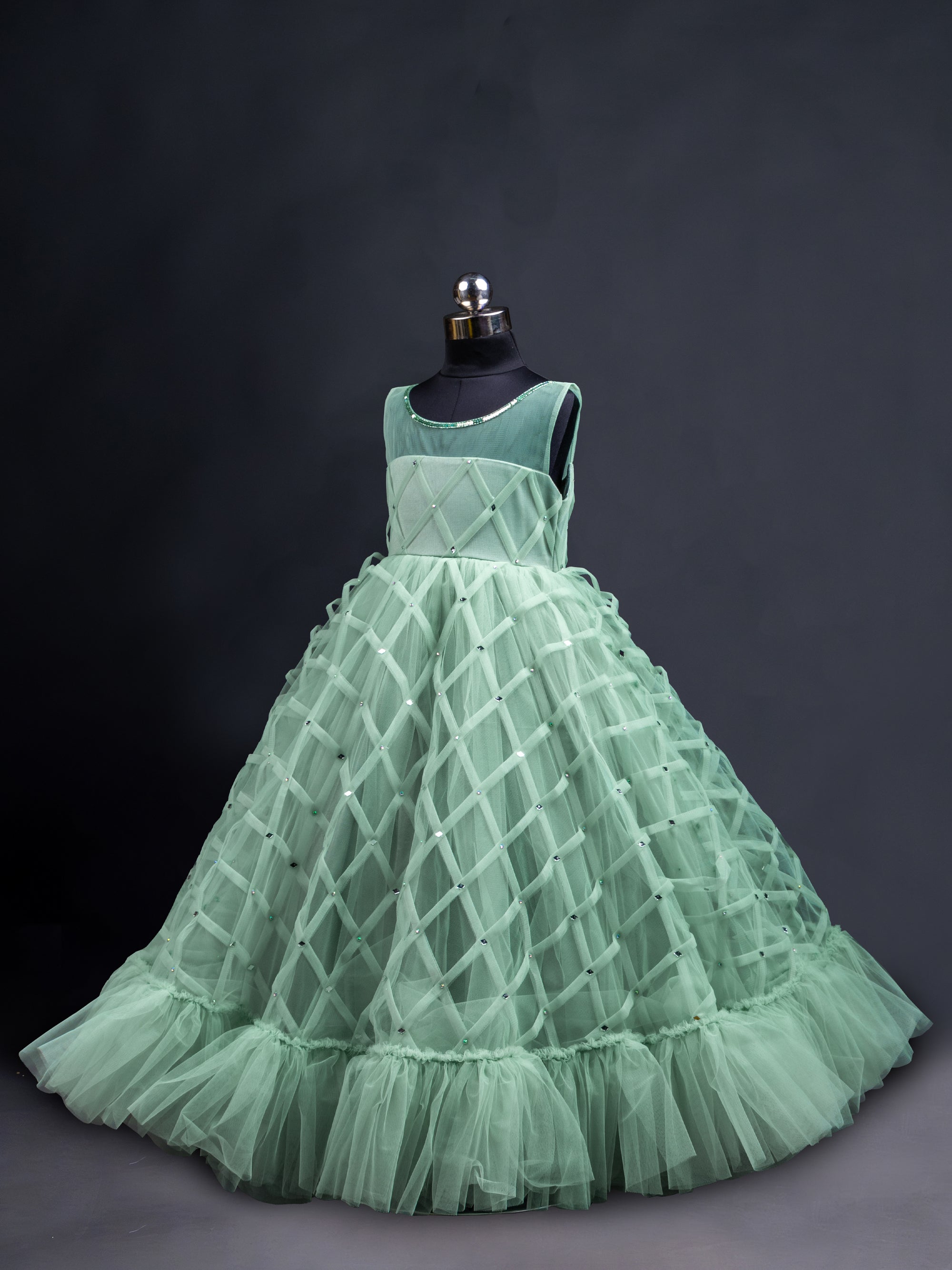 Turquoise Frilled Party Wear Gown