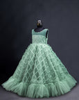 Turquoise Frilled Party Wear Gown