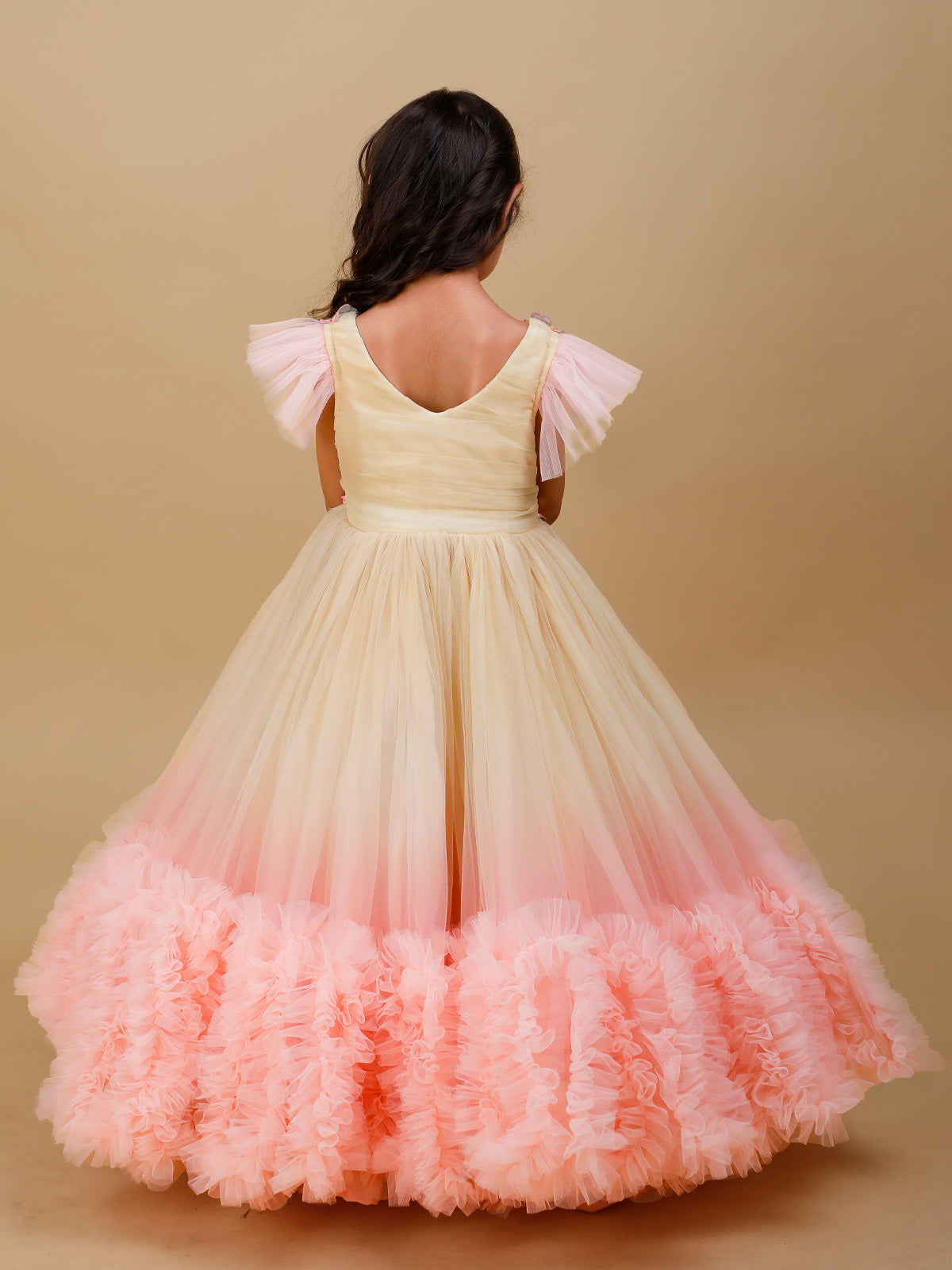 Ombre Peach with beige fluffy Frock