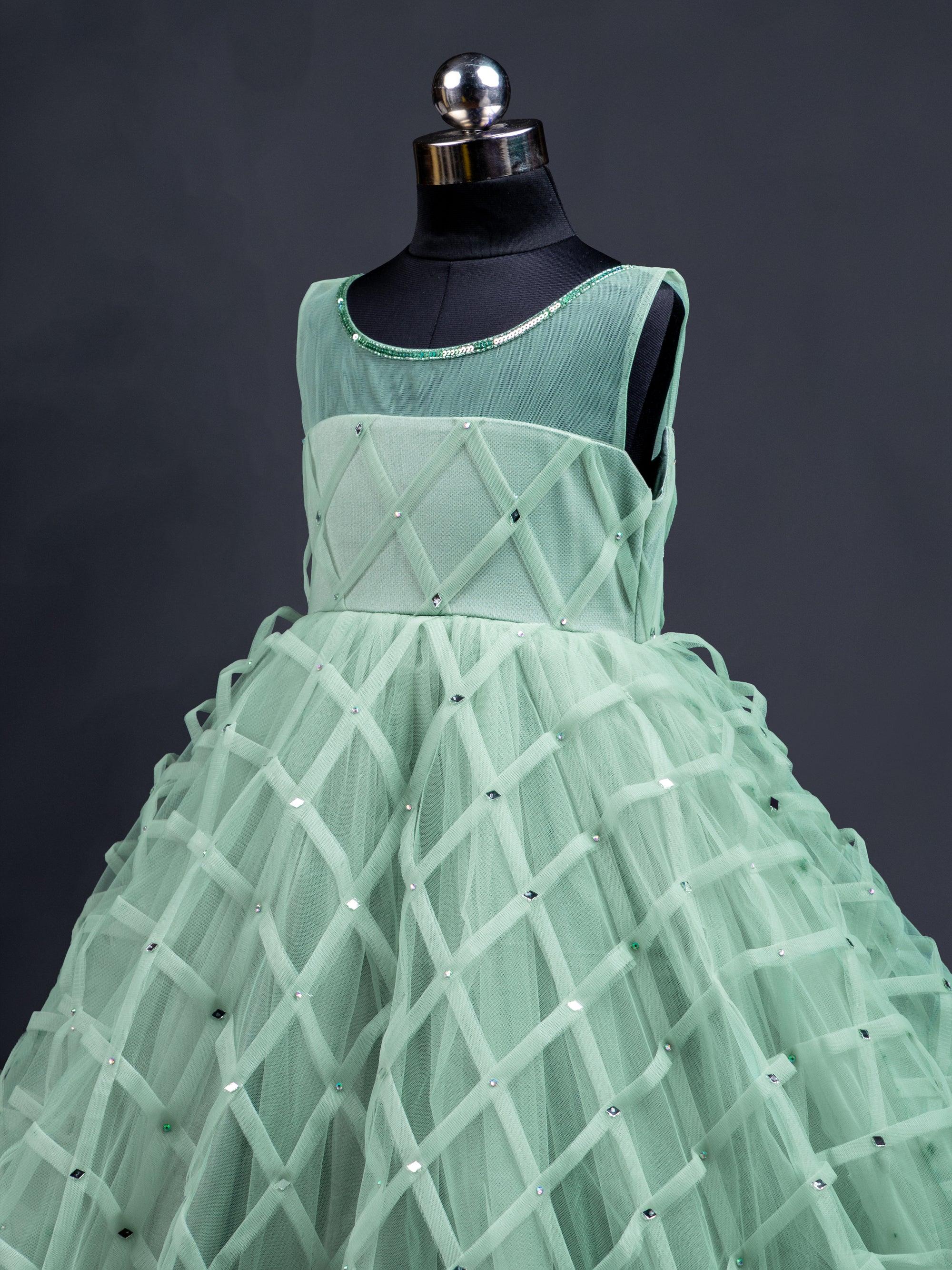 Turquoise Frilled Party Wear Gown