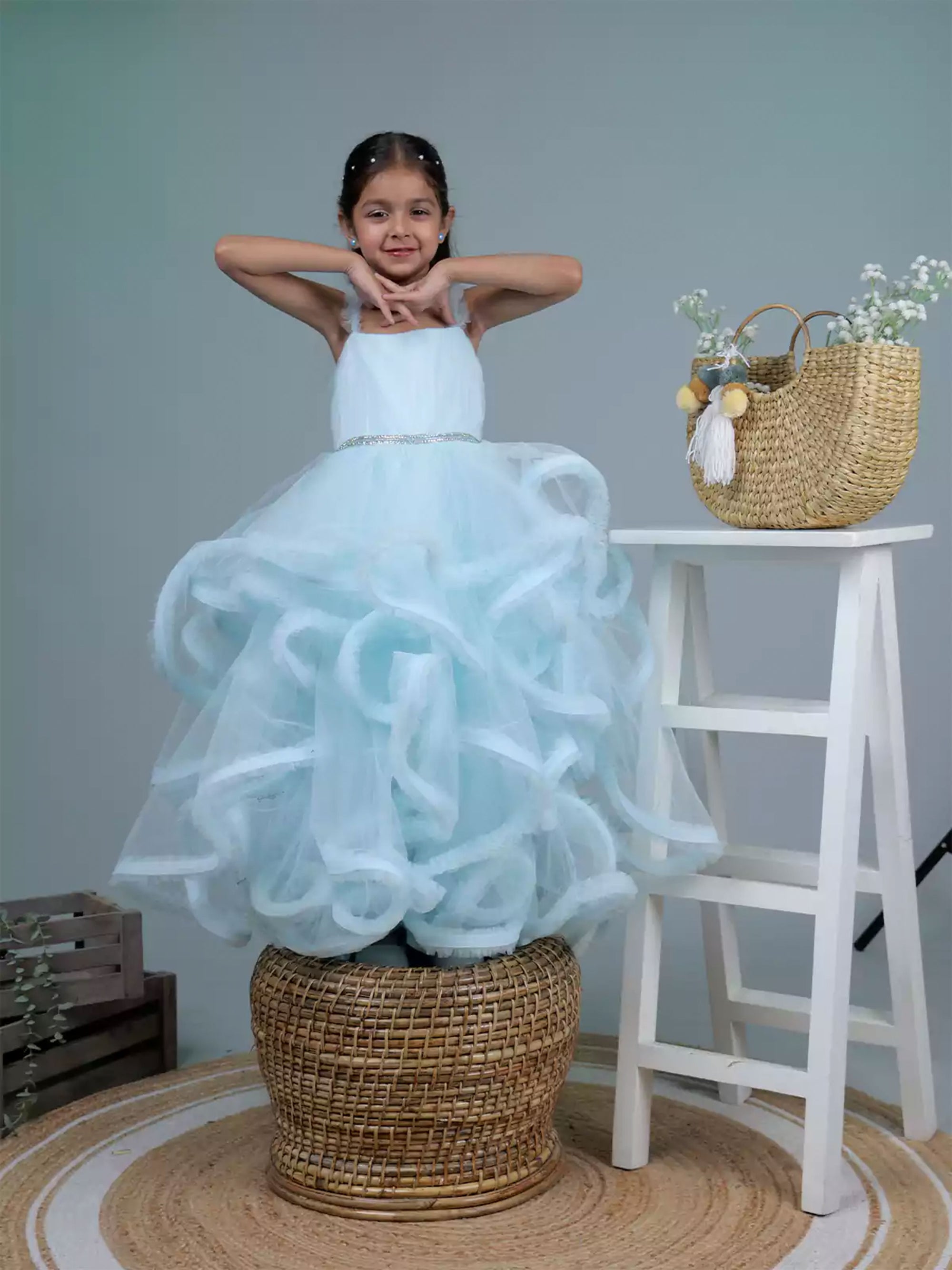 Sky Blue Ruffled Ball Gown