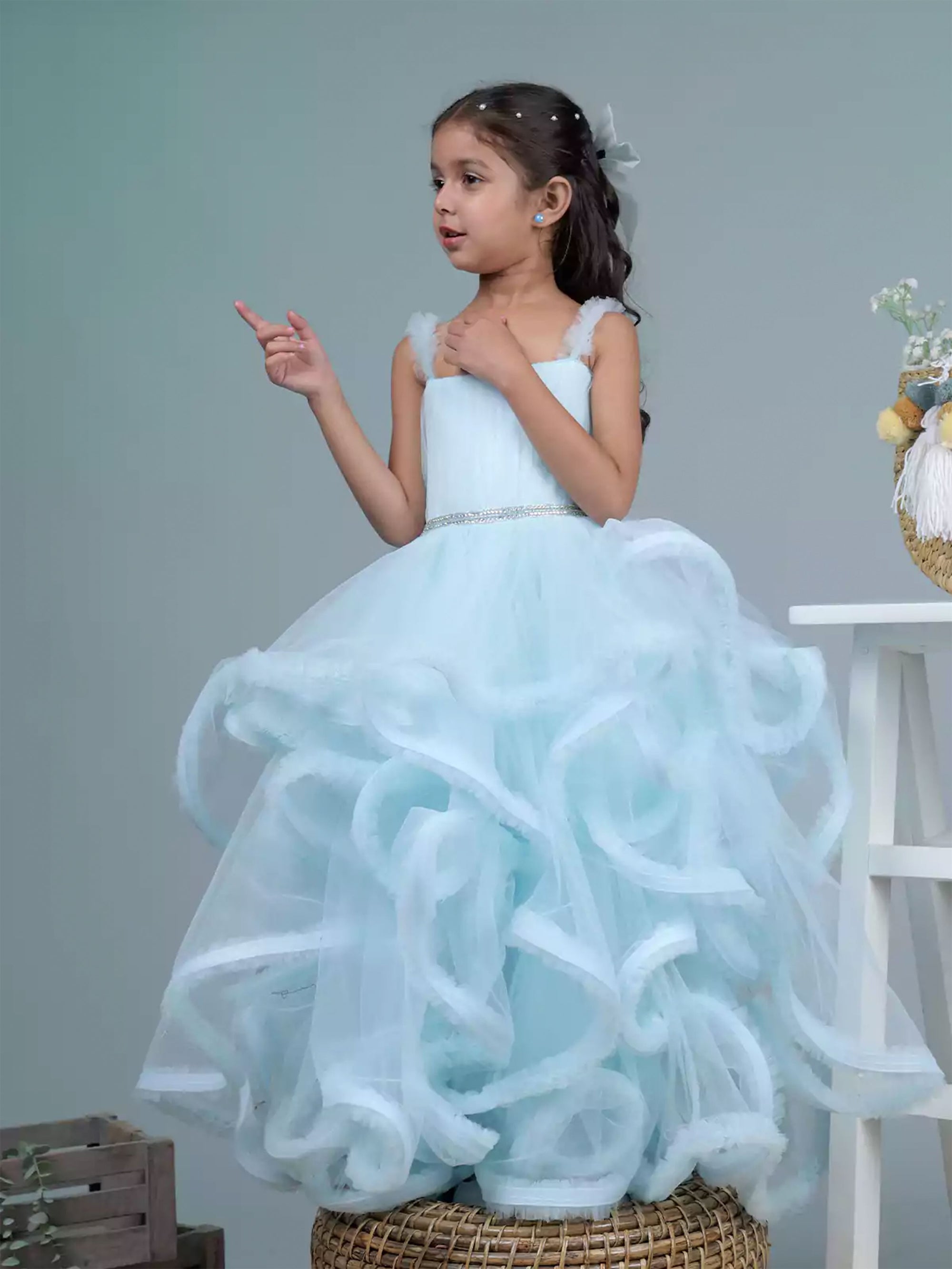 Sky Blue Ruffled Ball Gown