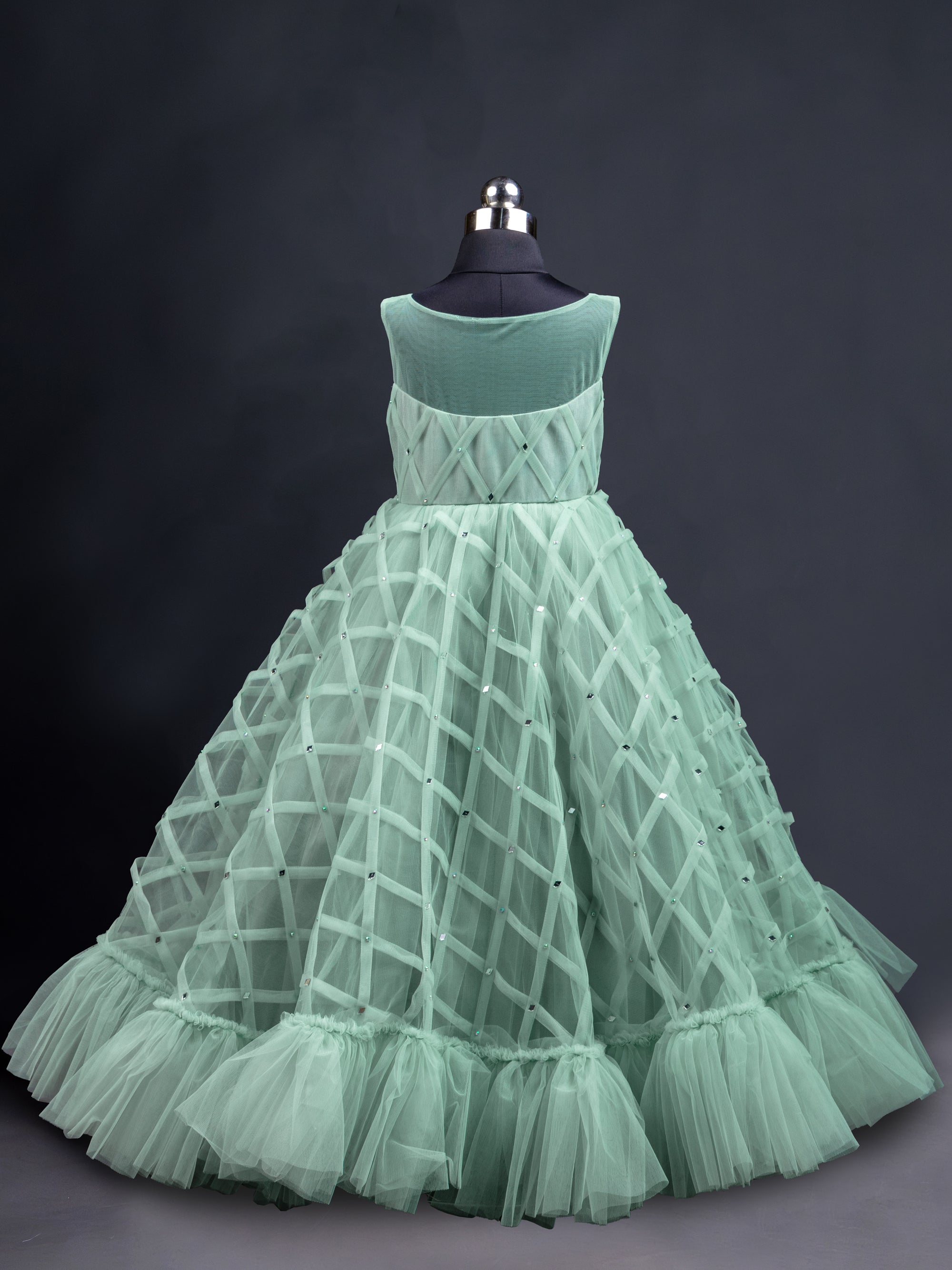 Turquoise Frilled Party Wear Gown