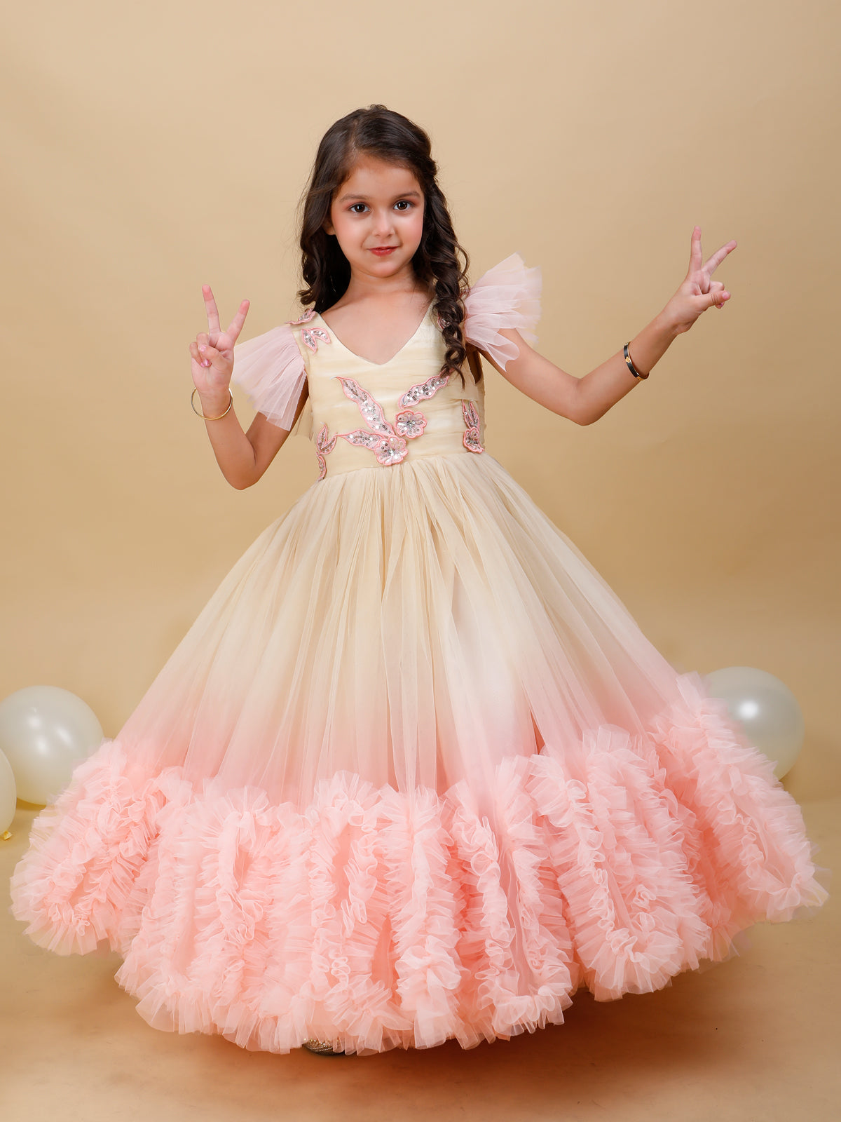 Ombre Peach with beige fluffy Frock