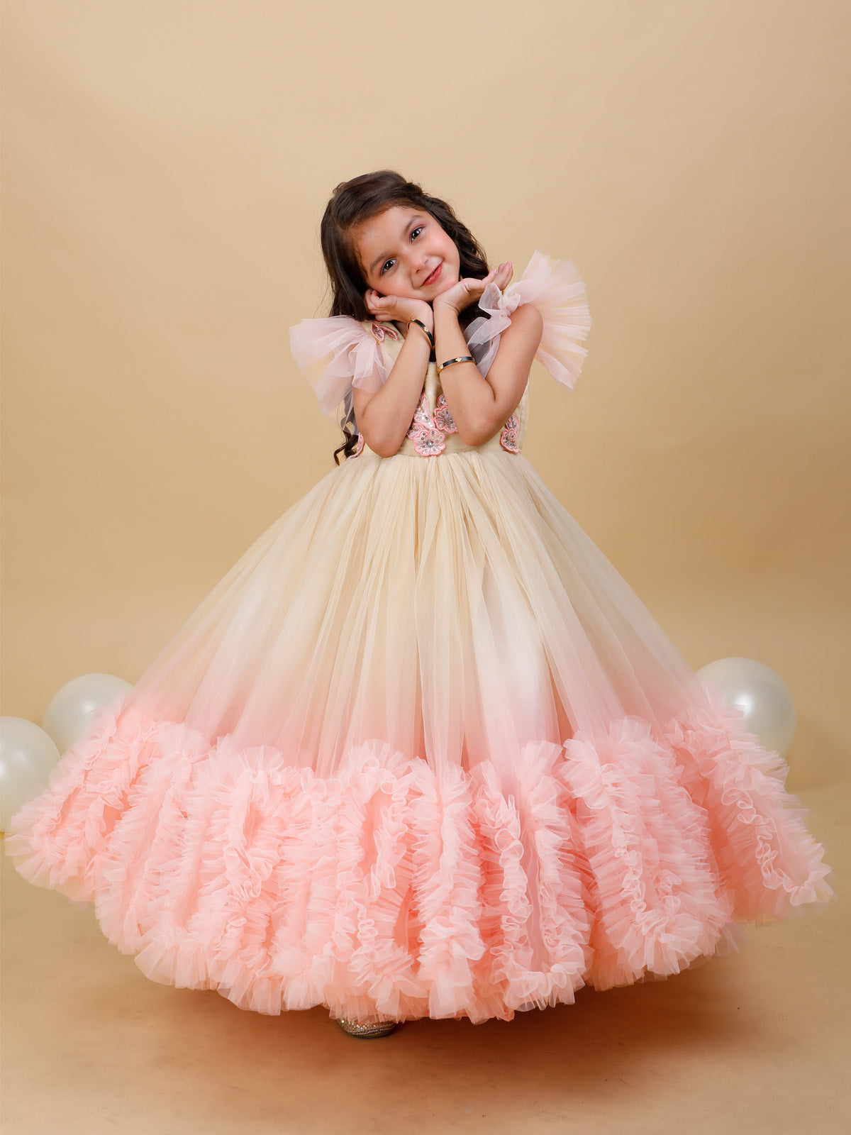 Ombre Peach with beige fluffy Frock