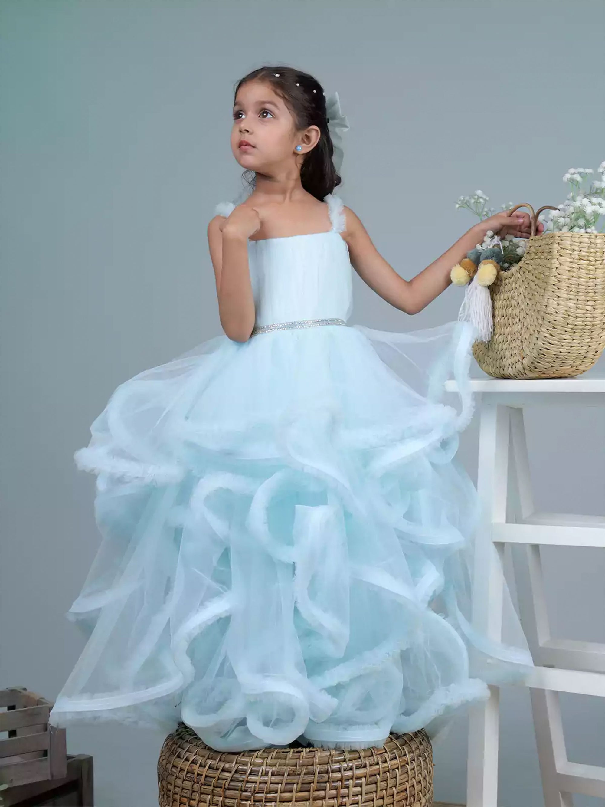 Sky Blue Ruffled Ball Gown