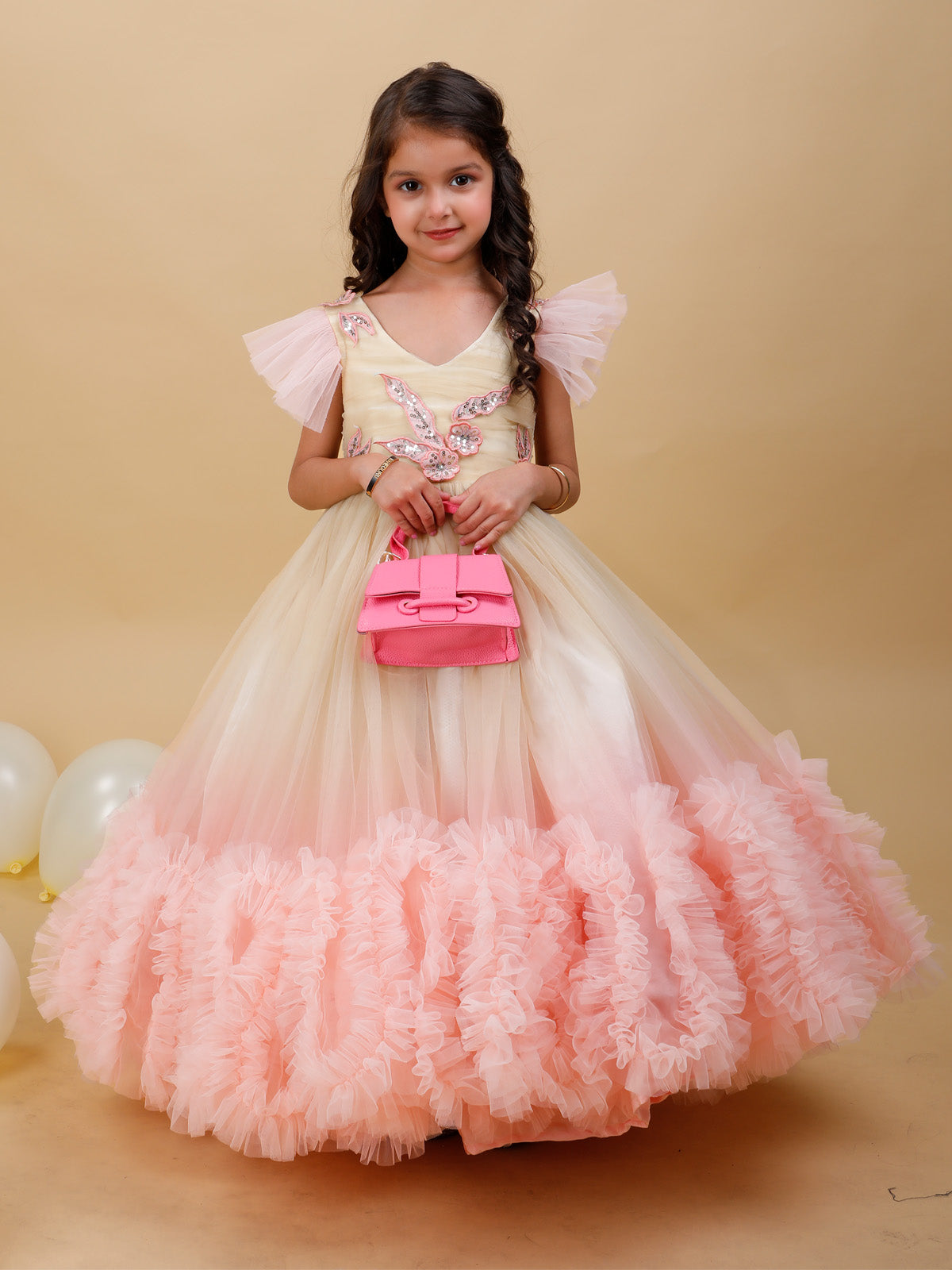 Ombre Peach with beige fluffy Frock