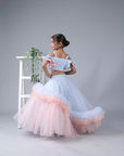 Two Piece Blue and Rose Pink Soft Net Skirt and Top Dress