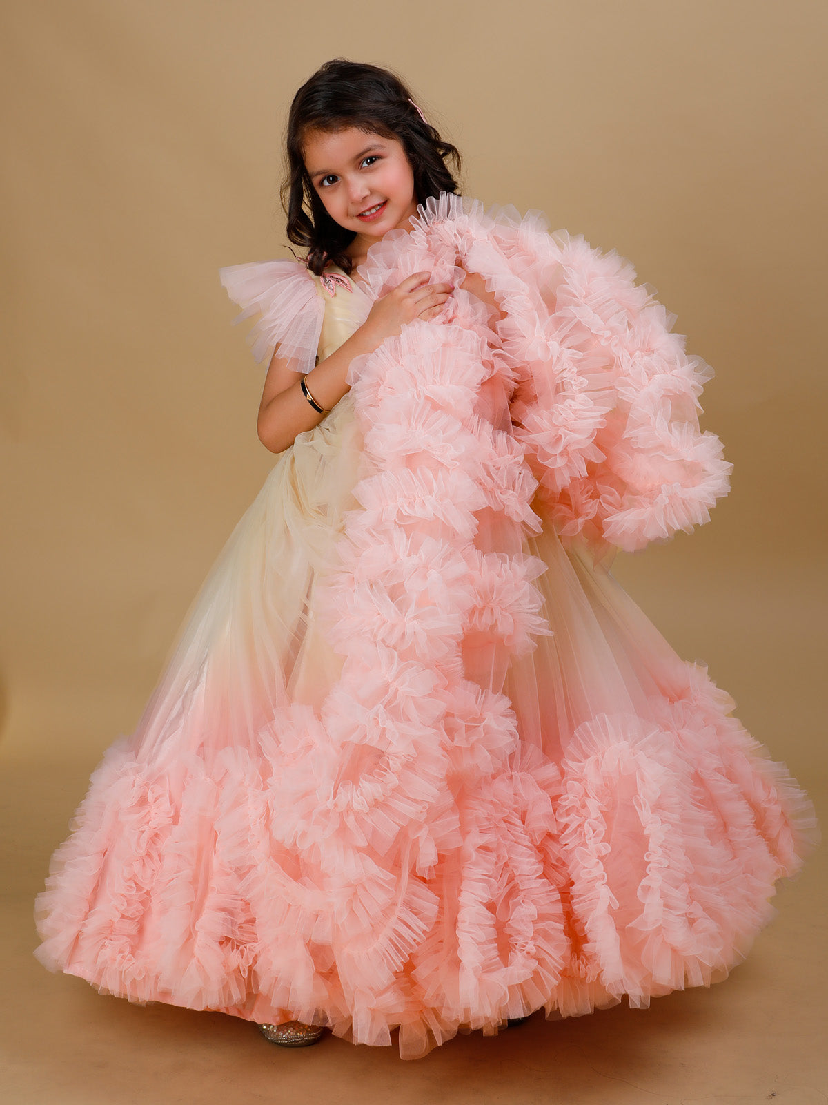 Ombre Peach with beige fluffy Frock