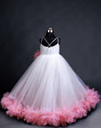 White Fully Flare Gown With Pink Net Flower