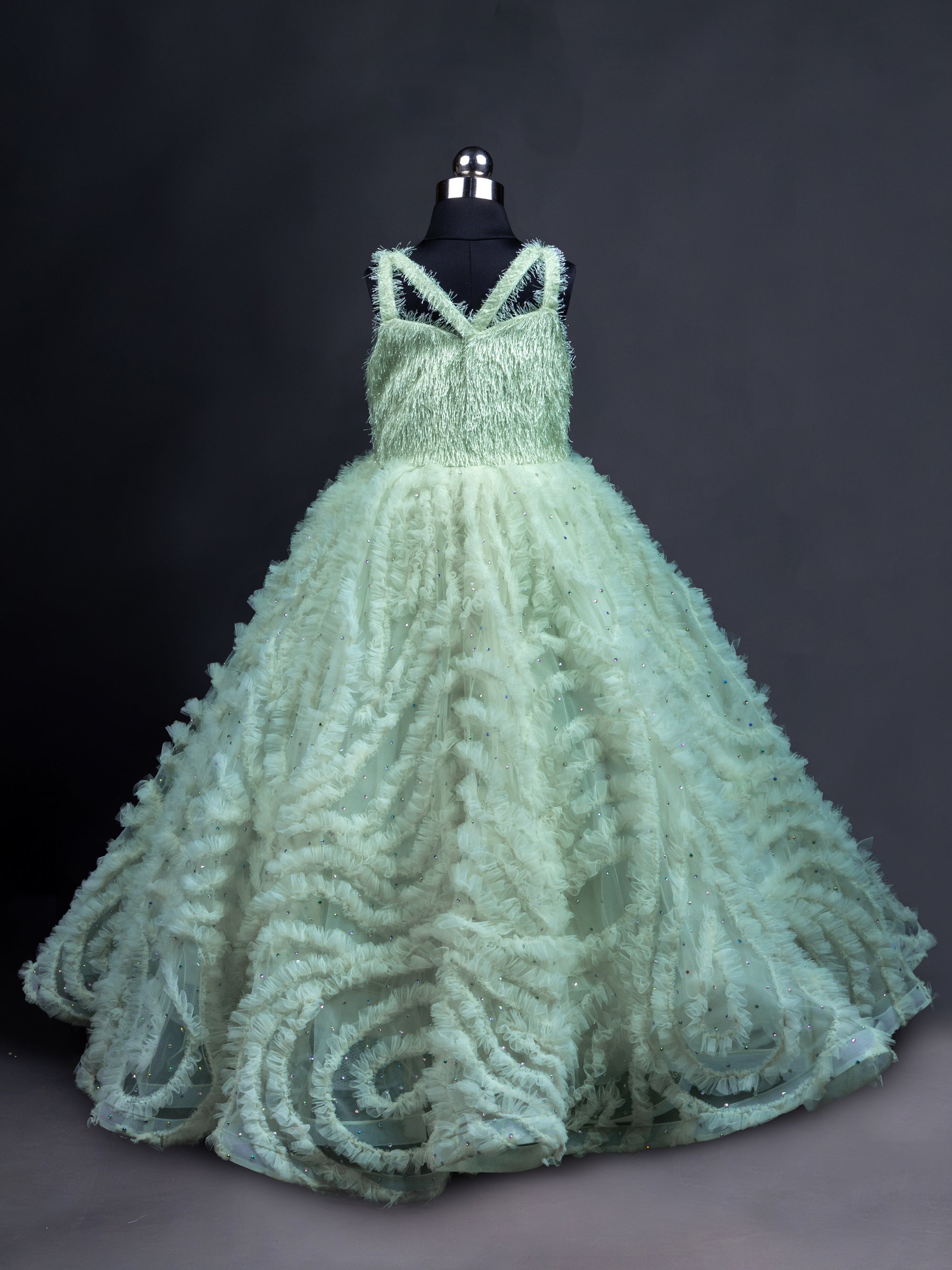 Sea Green Asymmetrical Frilled Frock