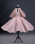 Peach High neck off shoulder Party wear ball gown Dress