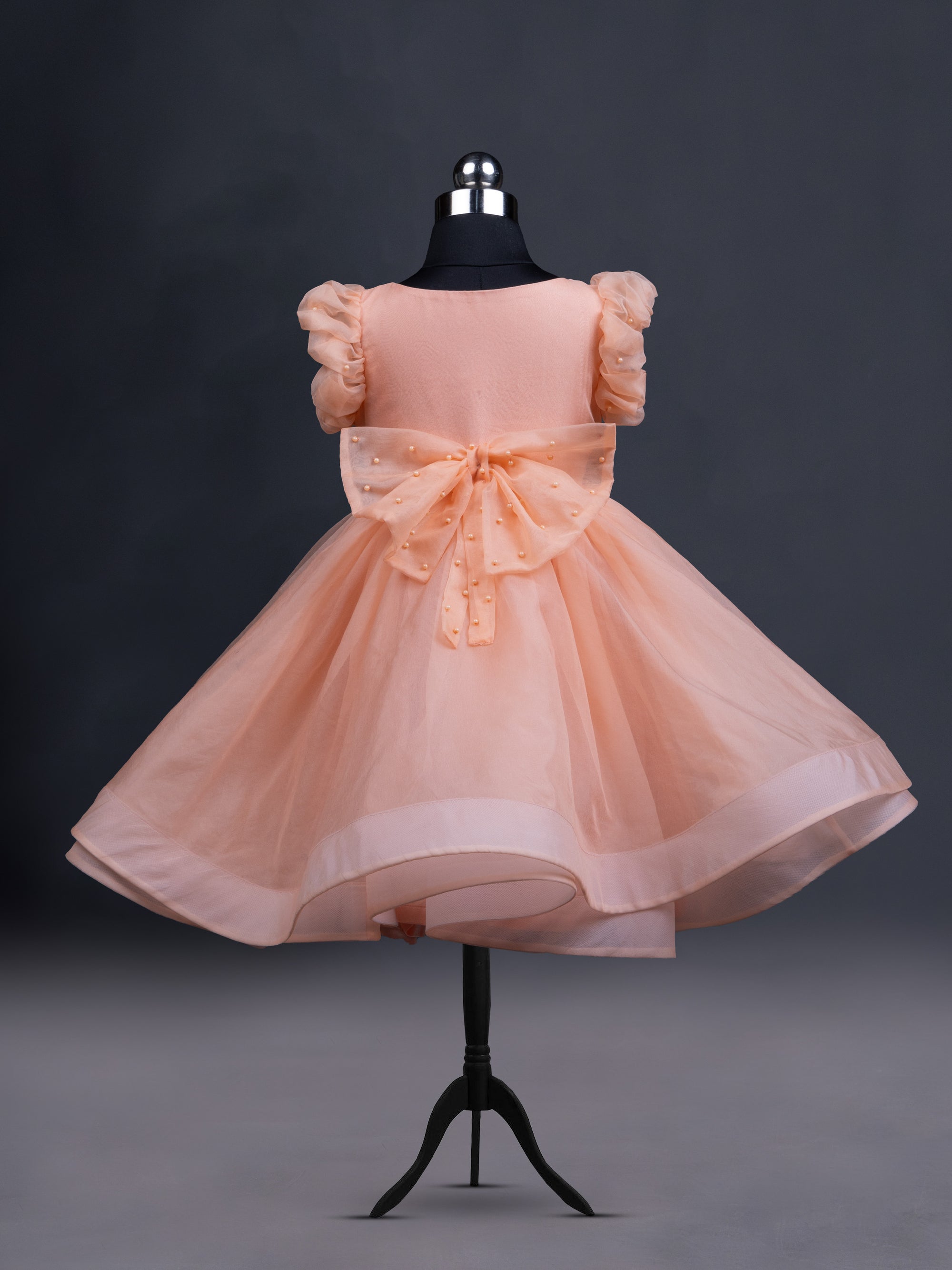 Peach Full Flared Party Wear Frock