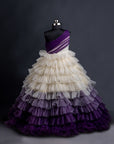 Off-white with Dark Purple Ruffle Floor length Gown