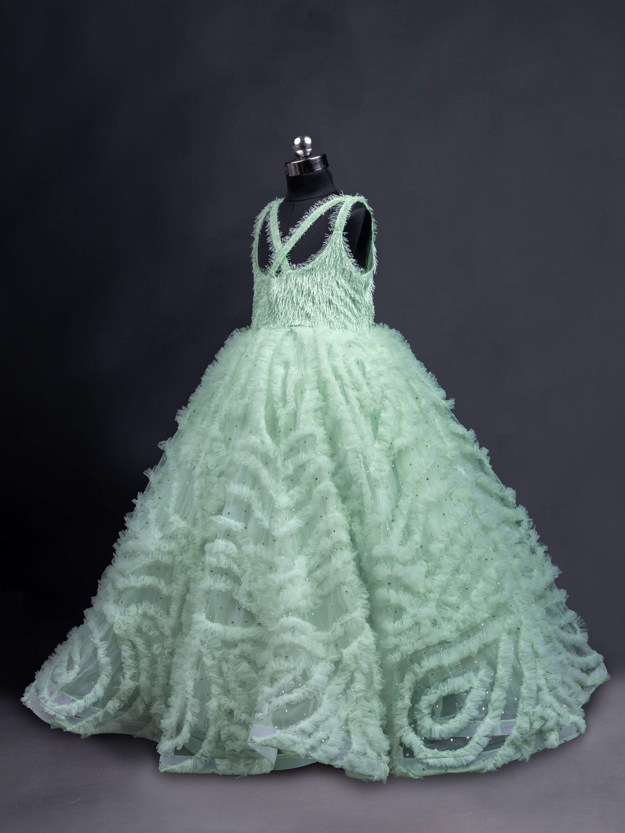 Sea Green Asymmetrical Frilled Frock