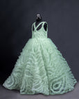 Sea Green Asymmetrical Frilled Frock