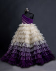 Off-white with Dark Purple Ruffle Floor length Gown