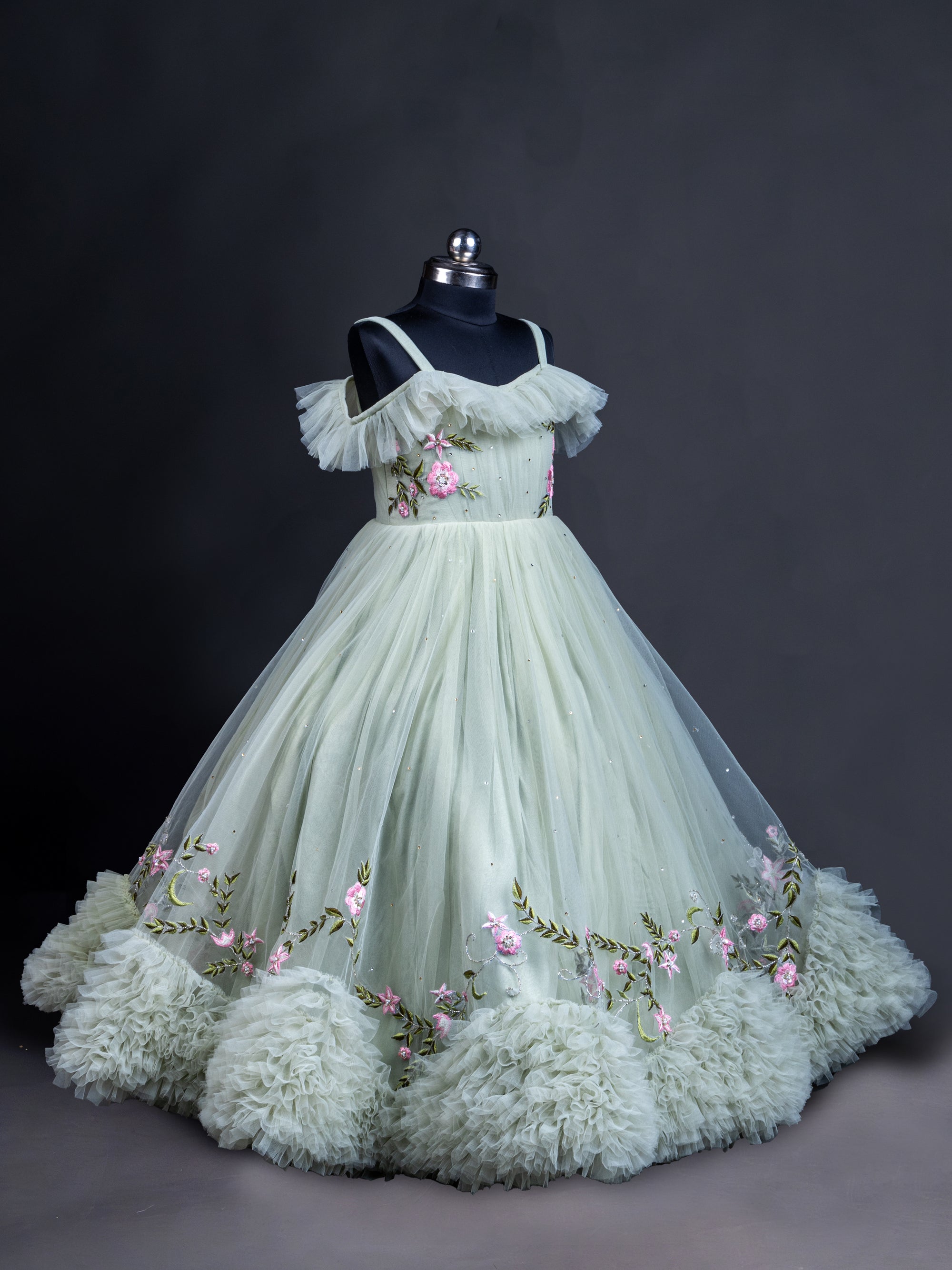 Dry Pista Color Frilled Gown