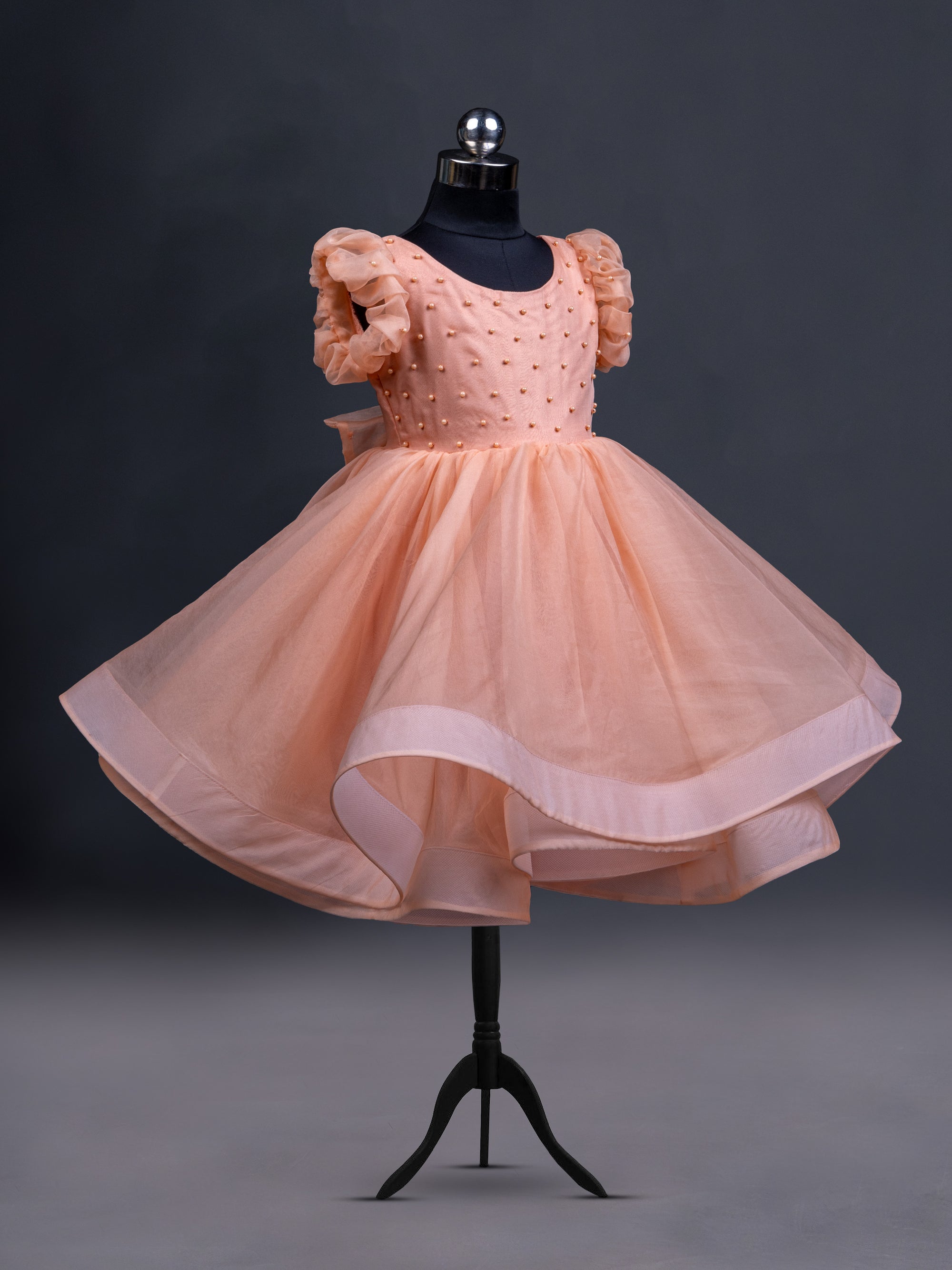 Peach Full Flared Party Wear Frock