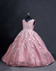 Punch Pink V neck Party wear Gown