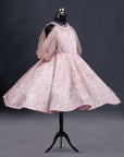 Peach High neck off shoulder Party wear ball gown Dress