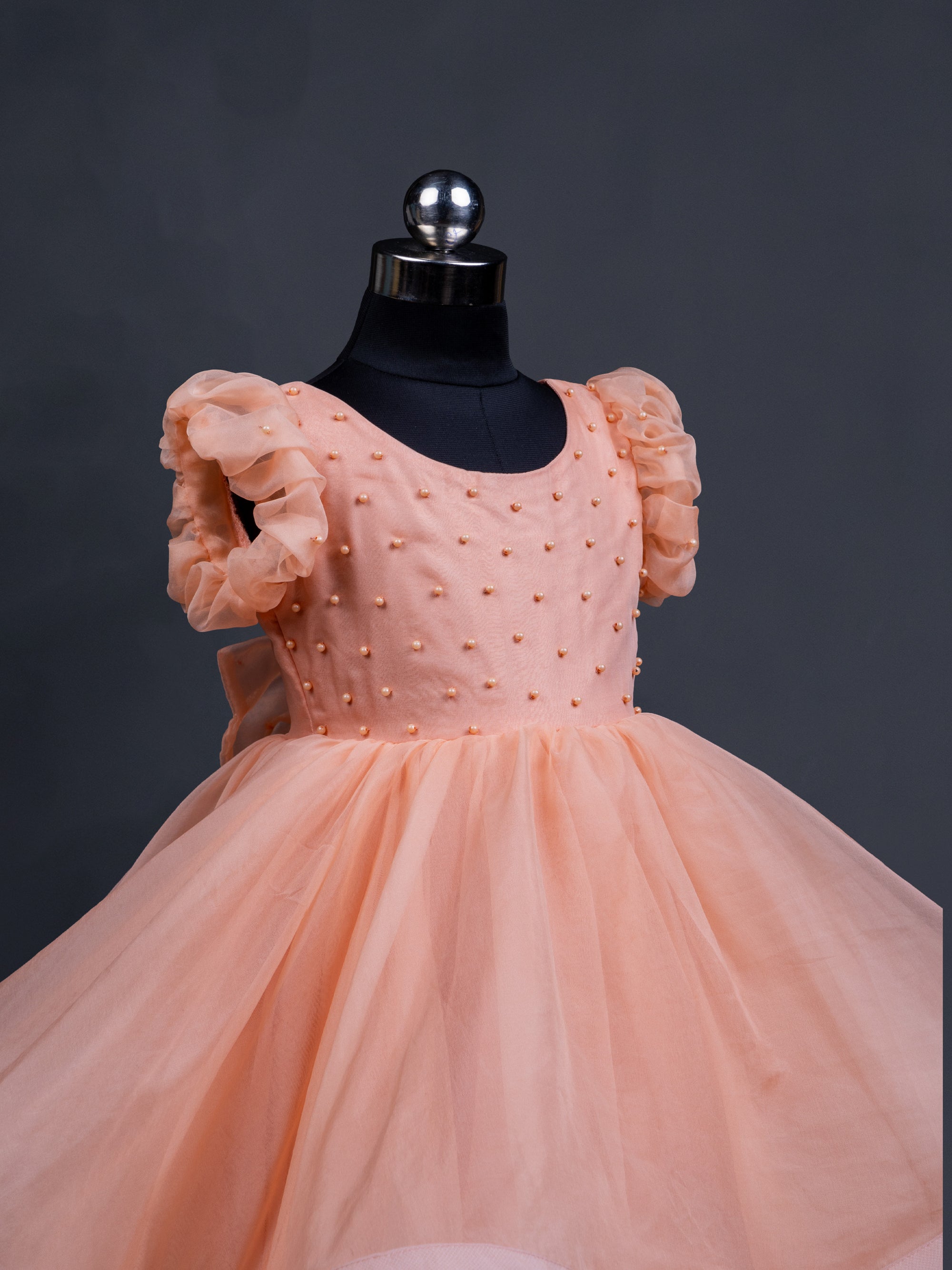 Peach Full Flared Party Wear Frock