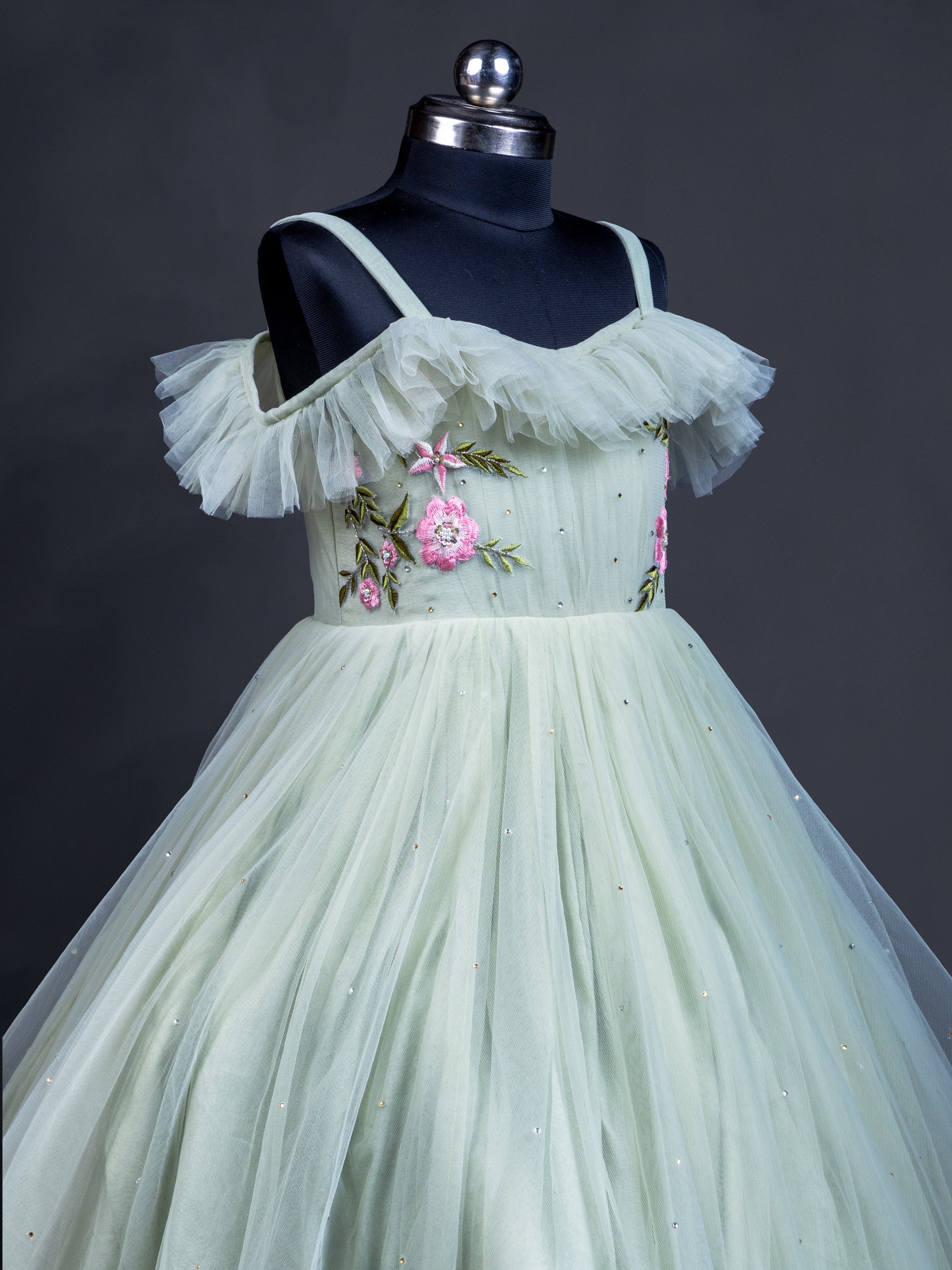 Dry Pista Color Frilled Gown